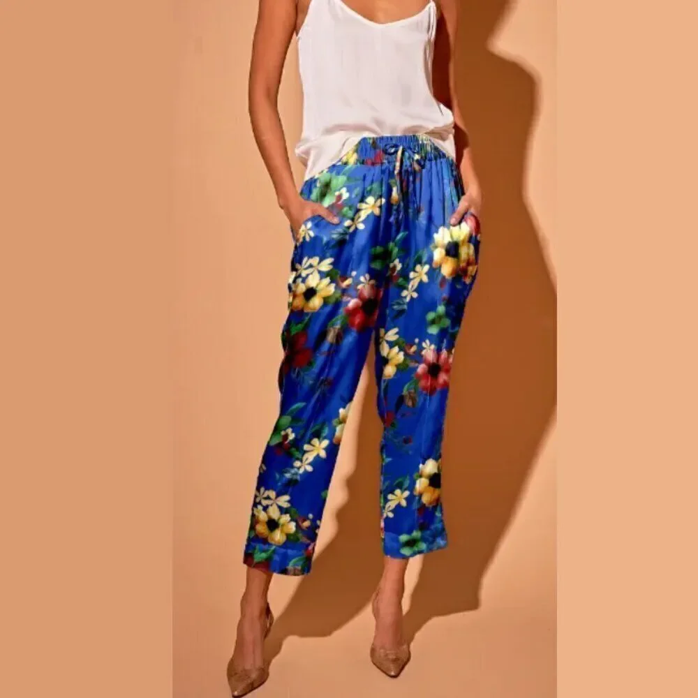Tucker Julia Pant Martinique's Marigold in Blue in Silk Stretch Charmeuse